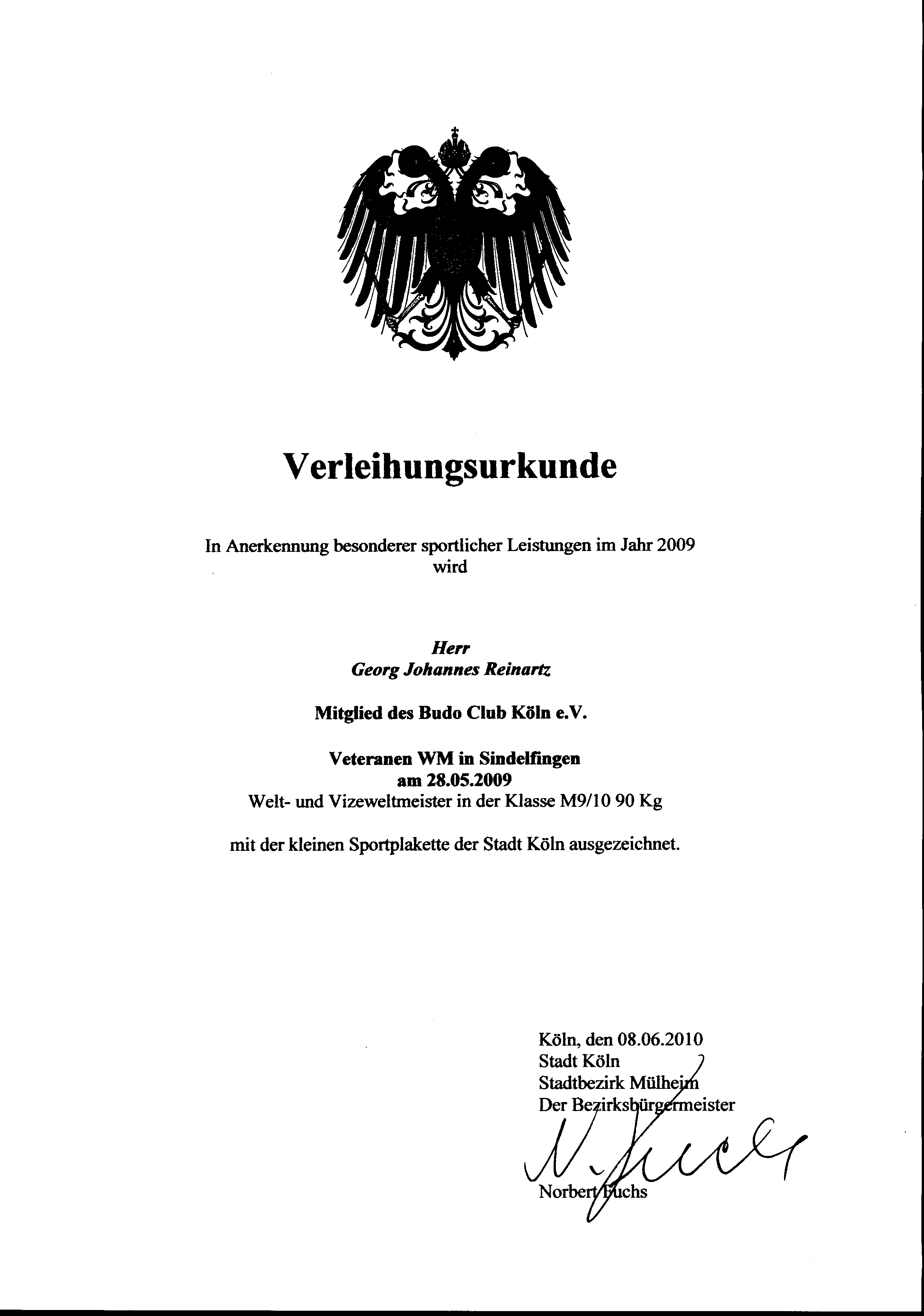 urkunde ehrung stadt k�ln 